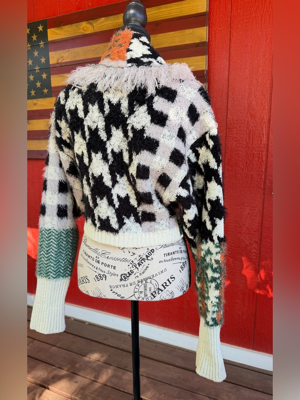 Urban Outfitters Mixed Pattern Eyelash Knit Cropped Cardigan Sweater - Picture 3 of 5